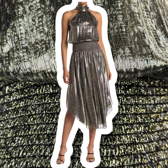 New w/Tags RAMY BROOK NEW YORK silk metallic snakeskin print evening dress gown - Picture 3 of 17